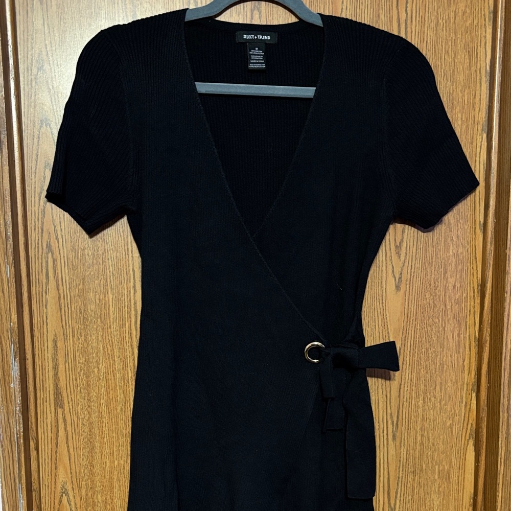 Elegant Black Wrap Blouse with Belted Detail
